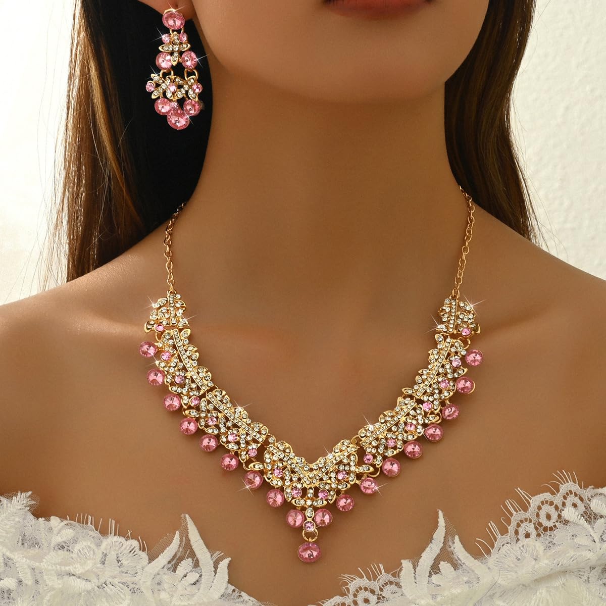 Royal Ethnic | Women's Crystal Diamond Necklace Set | Stylish Wedding Jewellery | Silver Plated | Party Wear | Elegant - Royal Ethnic