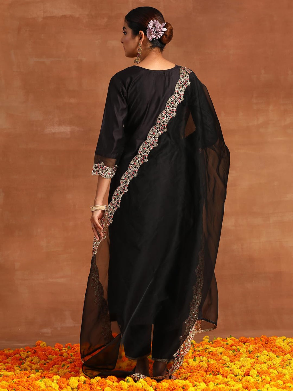 Royal Ethnic | Women's Viscose Embroidered Kurta Pant Dupatta Set | Straight Fit | 3/4 Sleeves | Festive & Elegant Wear - Royal Ethnic