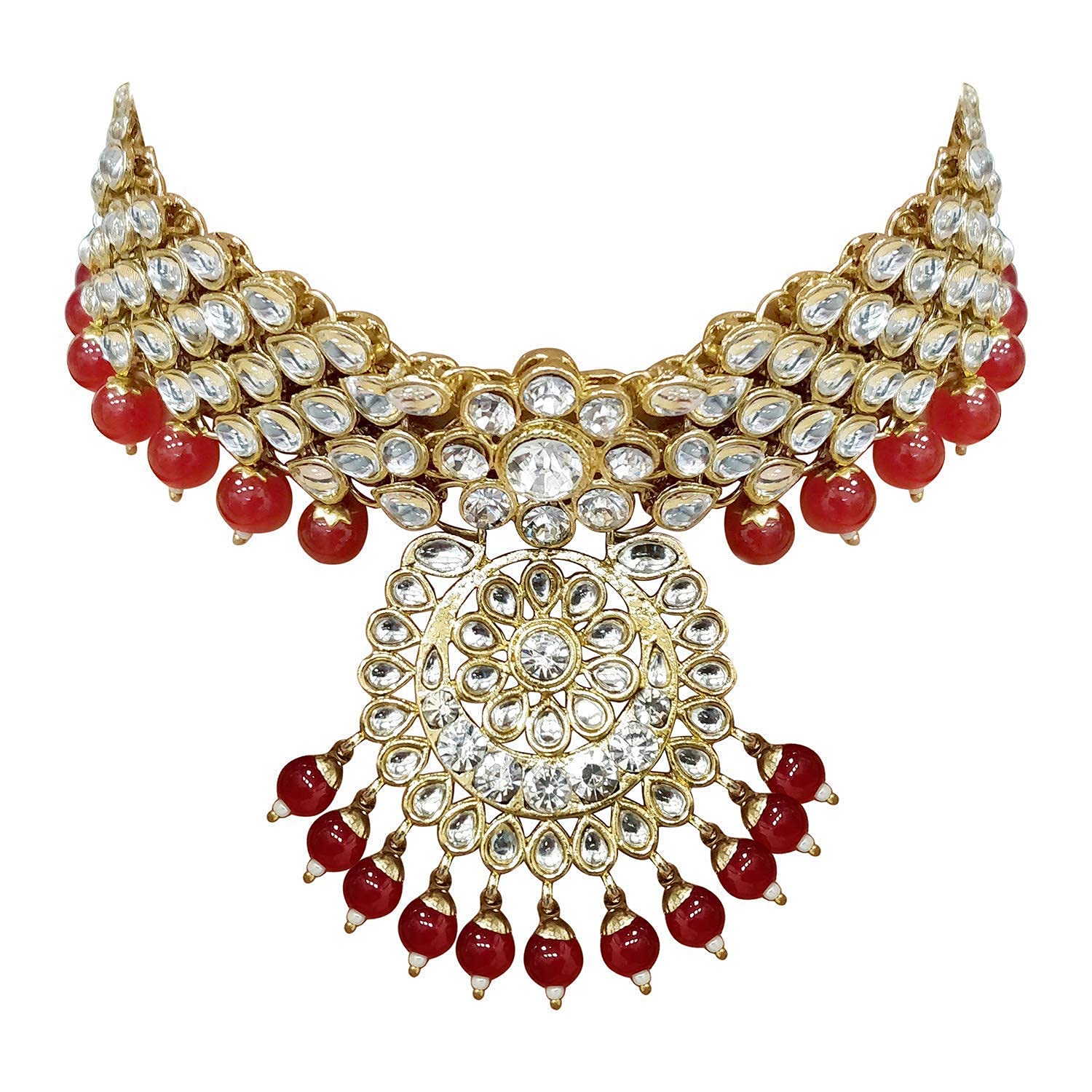Royal Ethnic Traditional 18K Gold Plated Kundan & Pearl Studded Bridal Choker Necklace Set with Earrings & Maang Tikka - Royal Ethnic