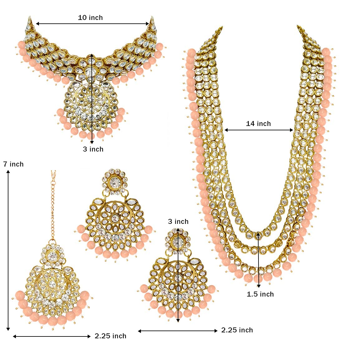 Royal Ethnic Traditional 18K Gold Plated Kundan & Pearl Studded Bridal Choker Necklace Set with Earrings & Maang Tikka - Royal Ethnic