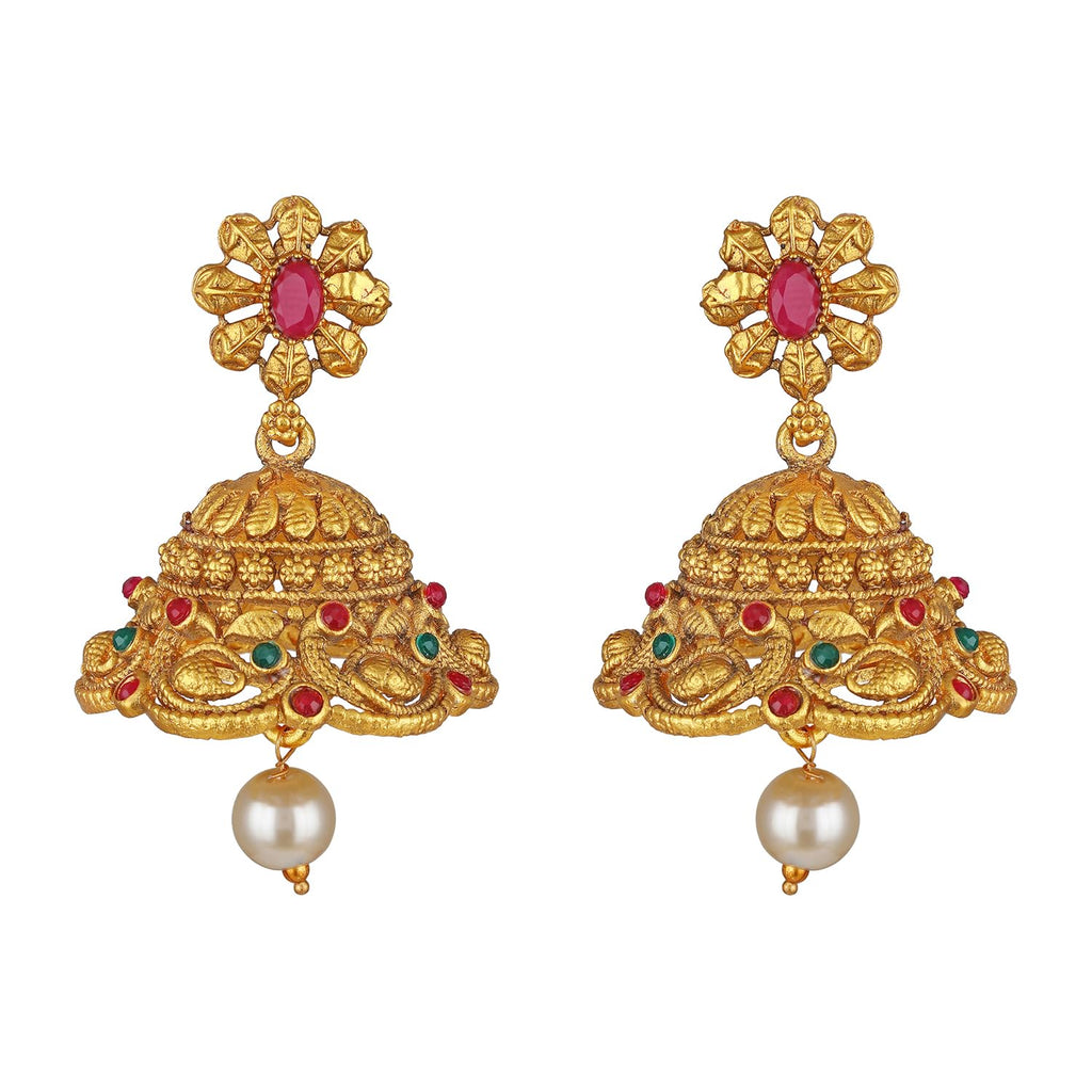 Royal Ethnic | Women's Pearl Choker Temple Necklace Set | 22k Gold Plated | Traditional Festive Wear | Wedding Style - Royal Ethnic