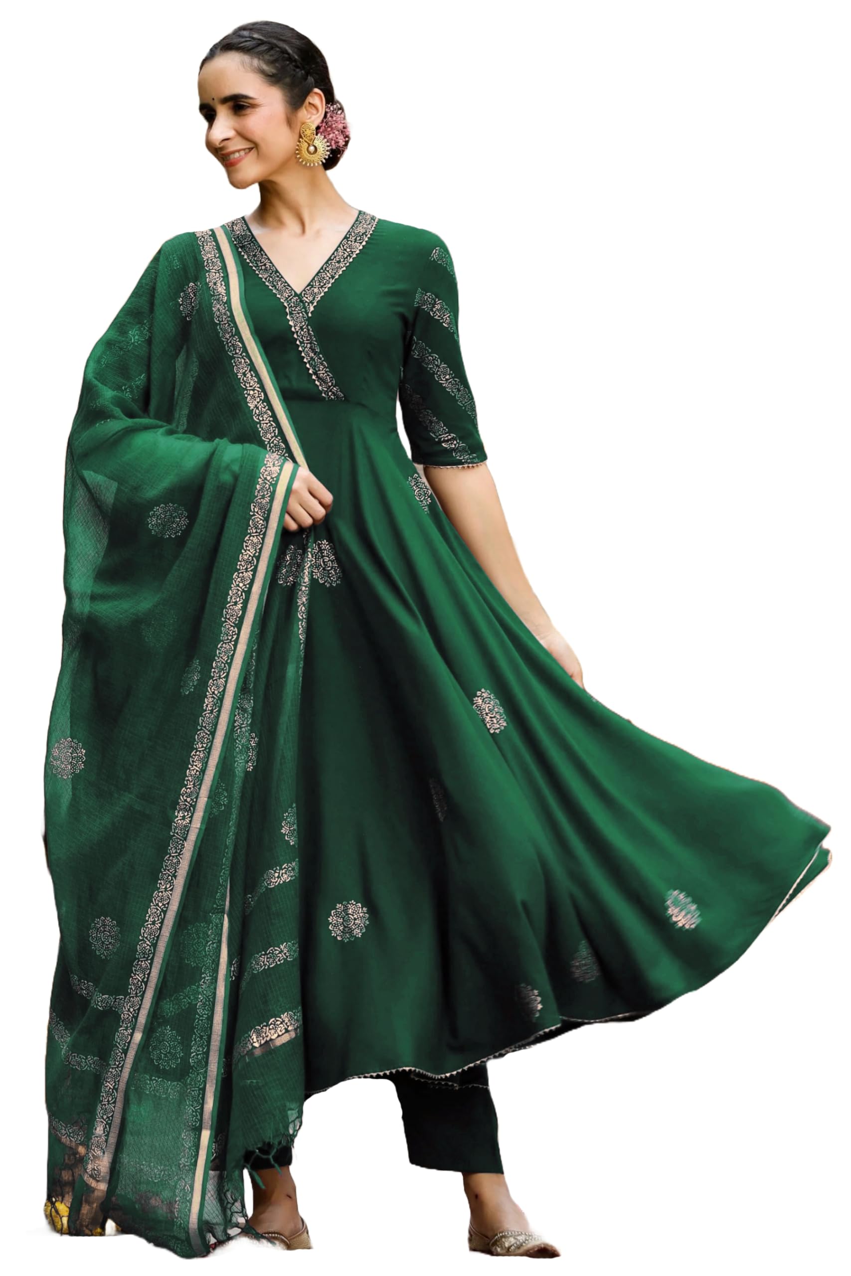 GoSriKi Women’s Elegant Wine Anarkali Kurta Set with Dupatta | Printed Traditional Soft Rayon Fabric