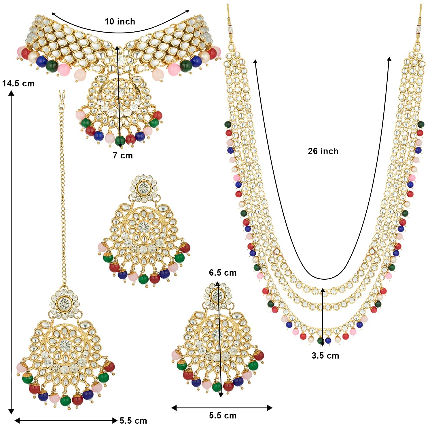 Royal Ethnic Traditional 18K Gold Plated Kundan & Pearl Studded Bridal Choker Necklace Set with Earrings & Maang Tikka - Royal Ethnic