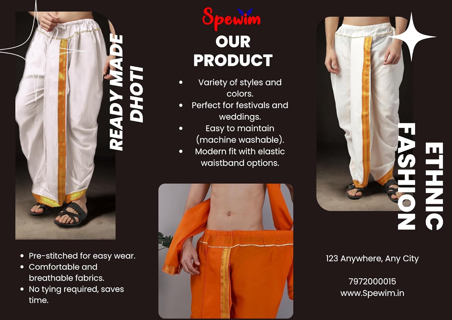 Royal Ethnic | Men's Readymade Art Silk Dhoti | White with Gold Border | Pre-Stitched | Wedding & Puja Wear | Comfortable - Royal Ethnic
