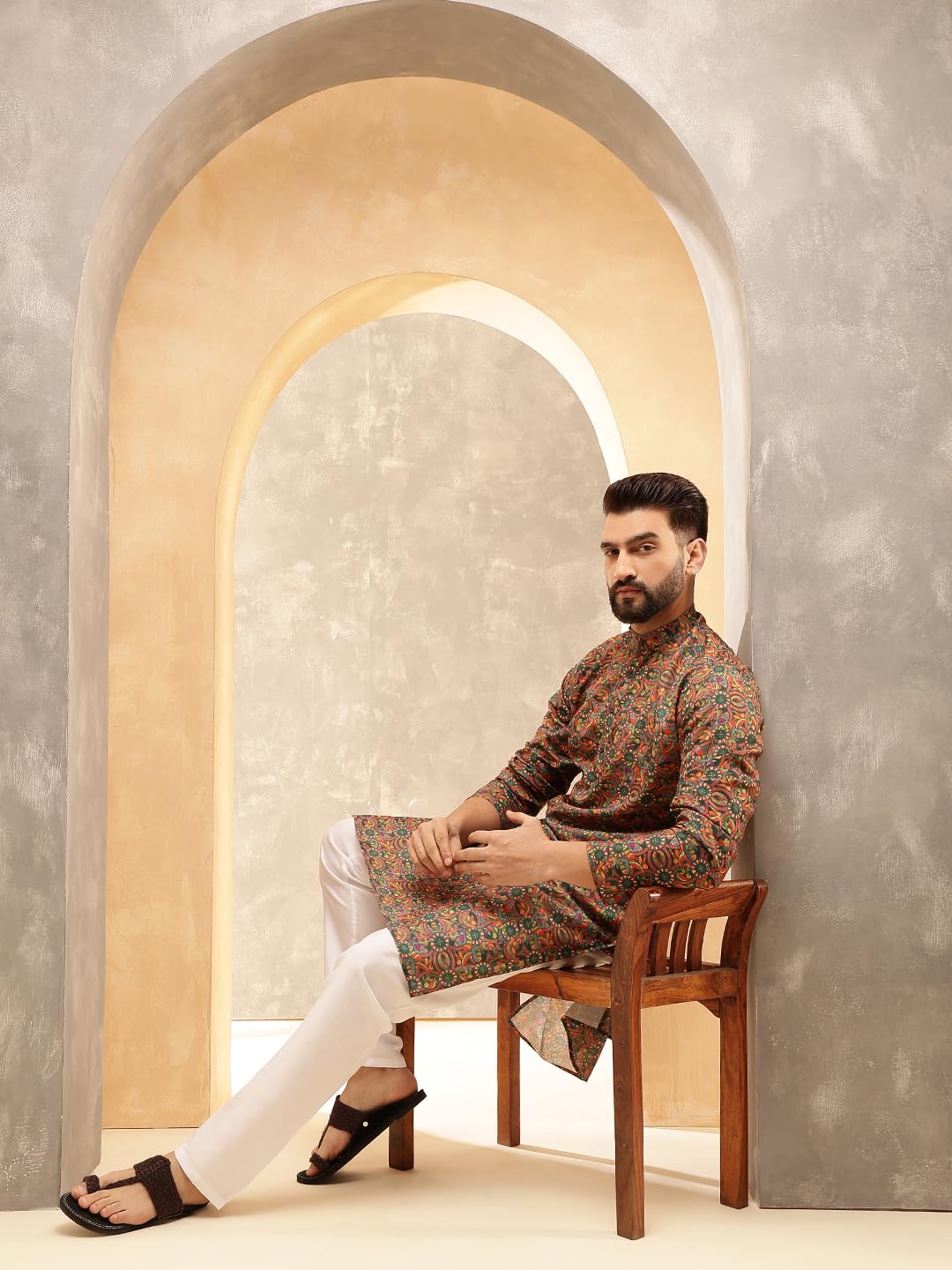 Royal Ethnic | Men's Silk Blend South Indian Shirt | Half Sleeves | Traditional Fit | Festive, Wedding & Casual Wear - Royal Ethnic