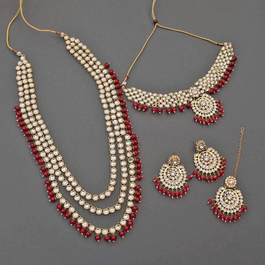 Royal Ethnic Traditional 18K Gold Plated Kundan & Pearl Studded Bridal Choker Necklace Set with Earrings & Maang Tikka - Royal Ethnic