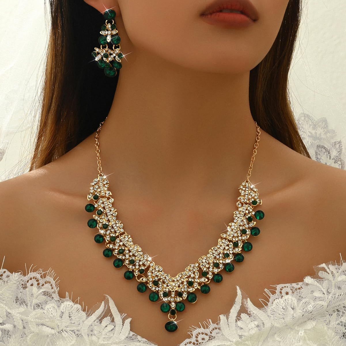 Royal Ethnic | Women's Crystal Diamond Necklace Set | Stylish Wedding Jewellery | Silver Plated | Party Wear | Elegant - Royal Ethnic