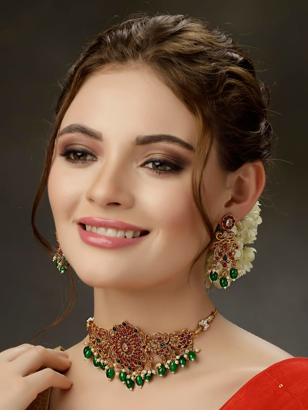 Royal Ethnic | Women's Pearl Choker Temple Necklace Set | 22k Gold Plated | Traditional Festive Wear | Wedding Style - Royal Ethnic