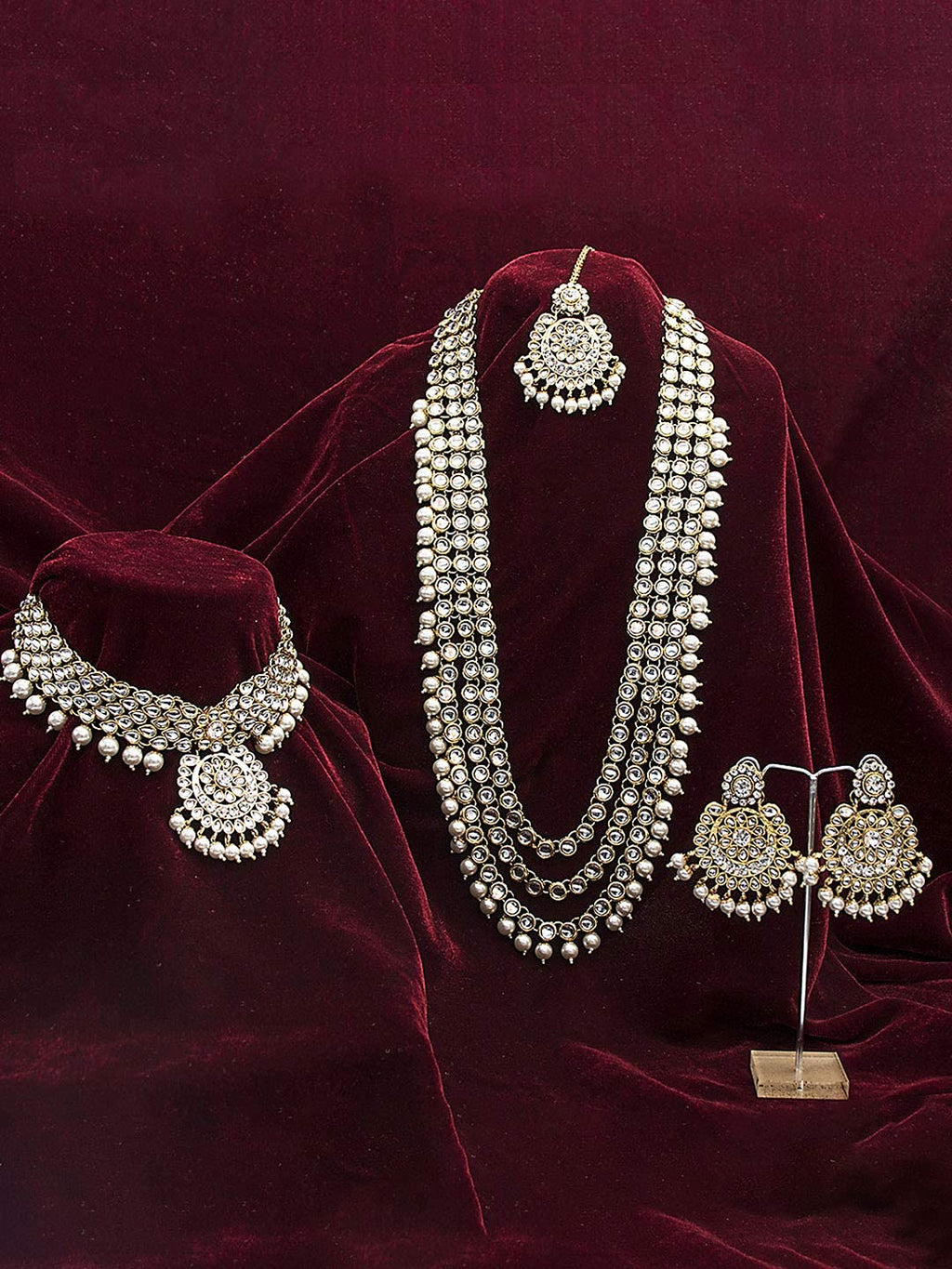 Royal Ethnic Traditional 18K Gold Plated Kundan & Pearl Studded Bridal Choker Necklace Set with Earrings & Maang Tikka - Royal Ethnic