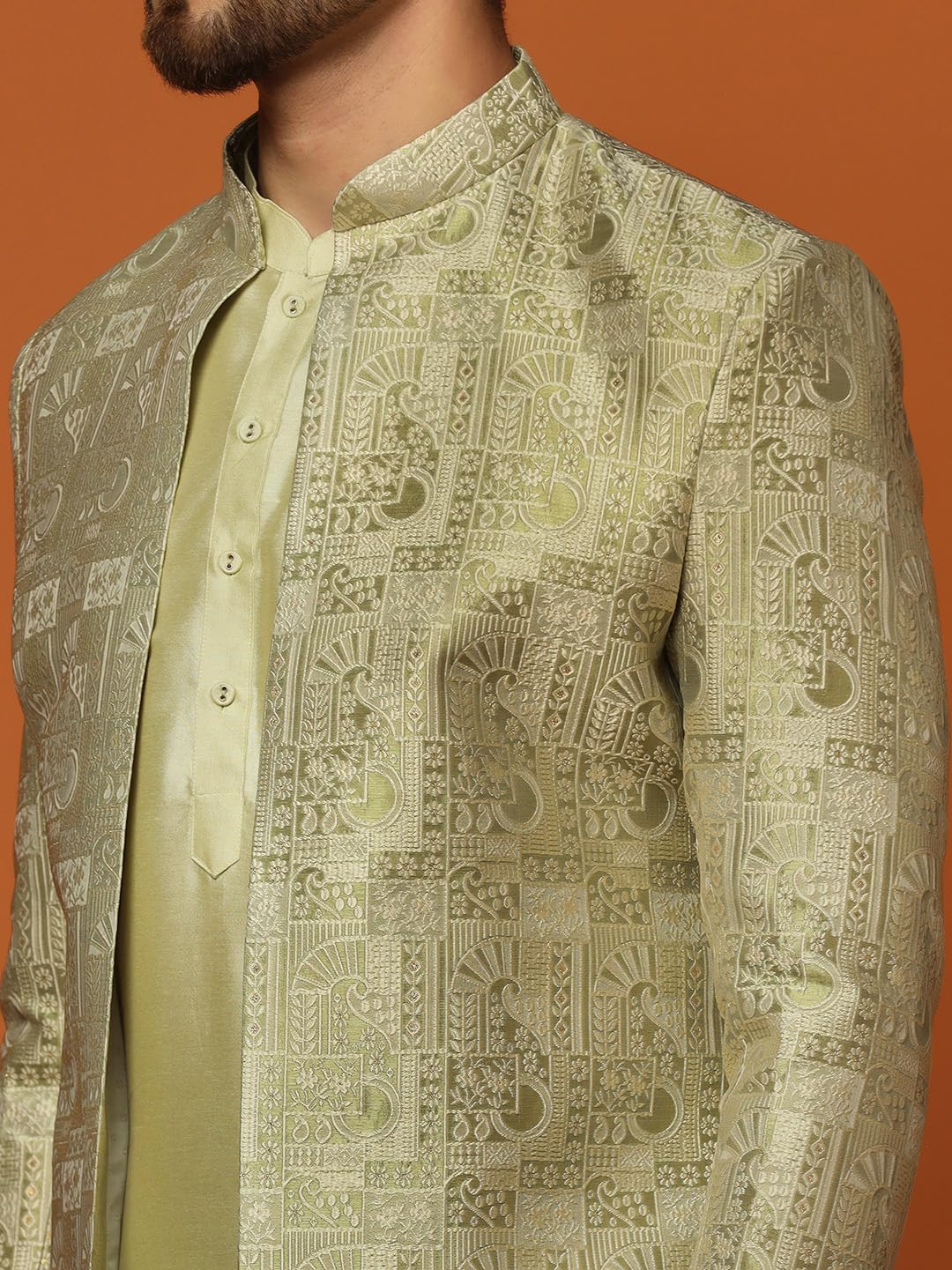 Royal Ethnic | Men's Navy Blue & Black Indo-Western Kurta Sherwani Set | Cotton | Full Sleeves | Traditional Ethnic Wear - Royal Ethnic
