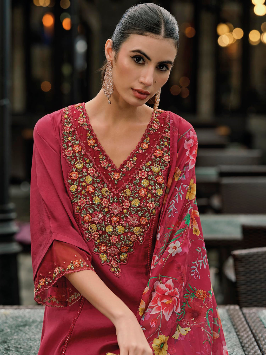 Royal Ethnic Womens Silk Blend Embroidered A Line Kurta Pant with Dupatta Set Stylish Festive Designer Party Wear Outfit - Royal Ethnic