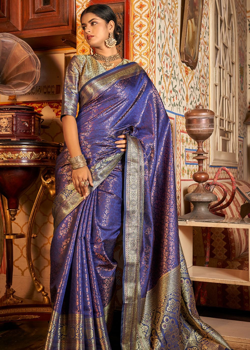 Royal Ethnic Womens Kanjivaram Banarasi Silk Saree for Patola Festival Wedding Silk with Rich Pallu Design Saree with Blouse Piece - Royal Ethnic
