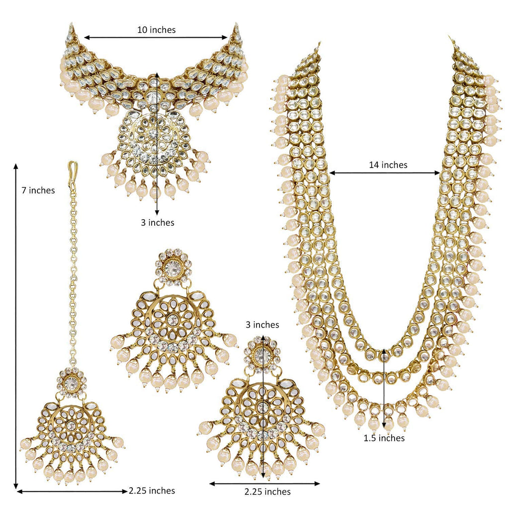 Royal Ethnic Traditional 18K Gold Plated Kundan & Pearl Studded Bridal Choker Necklace Set with Earrings & Maang Tikka - Royal Ethnic