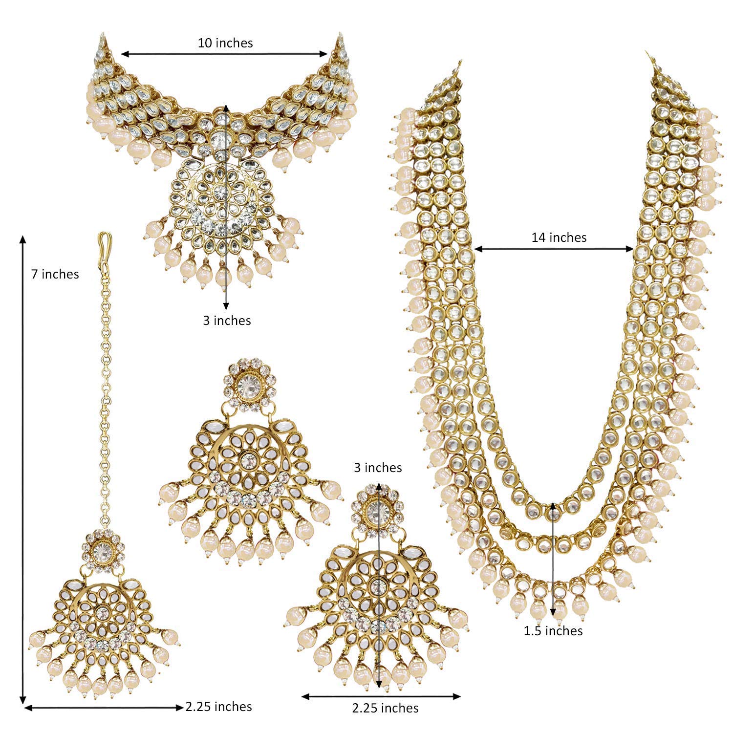 Royal Ethnic Traditional 18K Gold Plated Kundan & Pearl Studded Bridal Choker Necklace Set with Earrings & Maang Tikka - Royal Ethnic