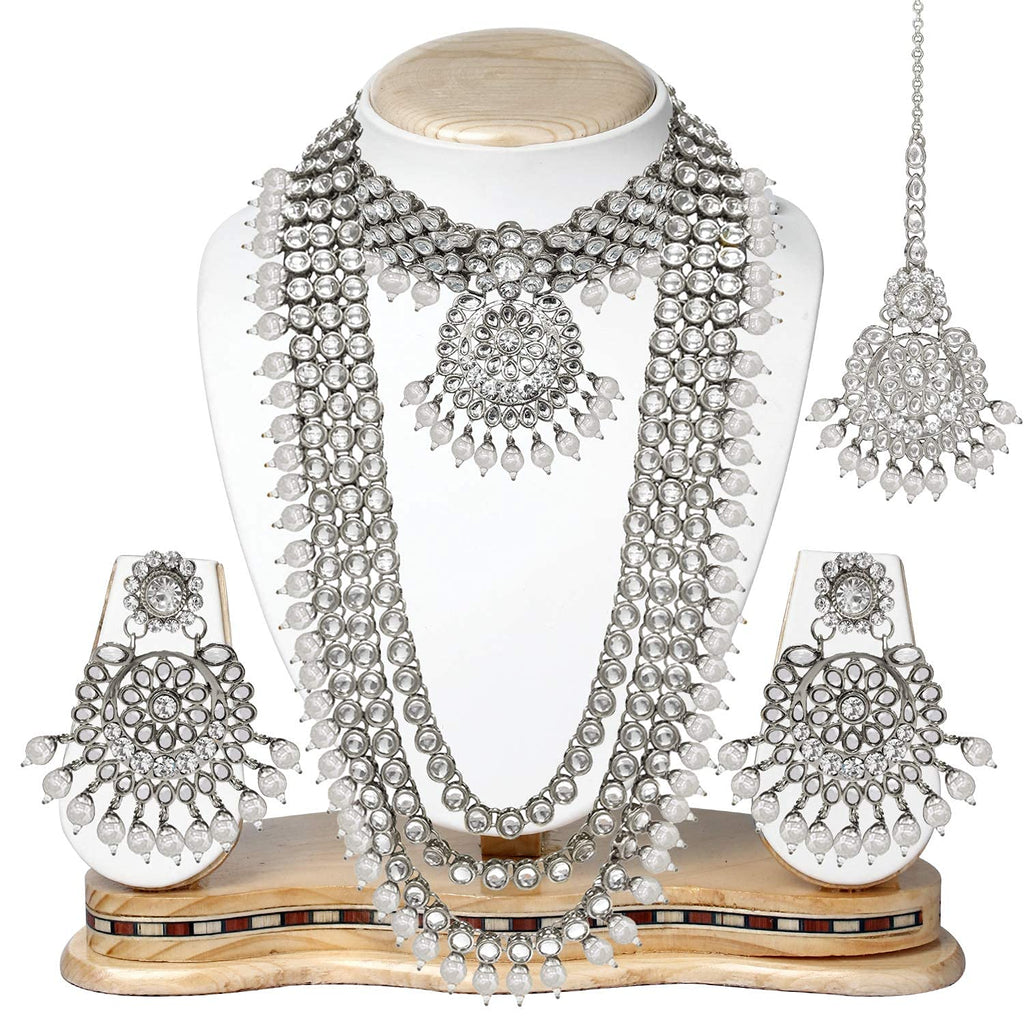 Royal Ethnic Traditional 18K Gold Plated Kundan & Pearl Studded Bridal Choker Necklace Set with Earrings & Maang Tikka - Royal Ethnic