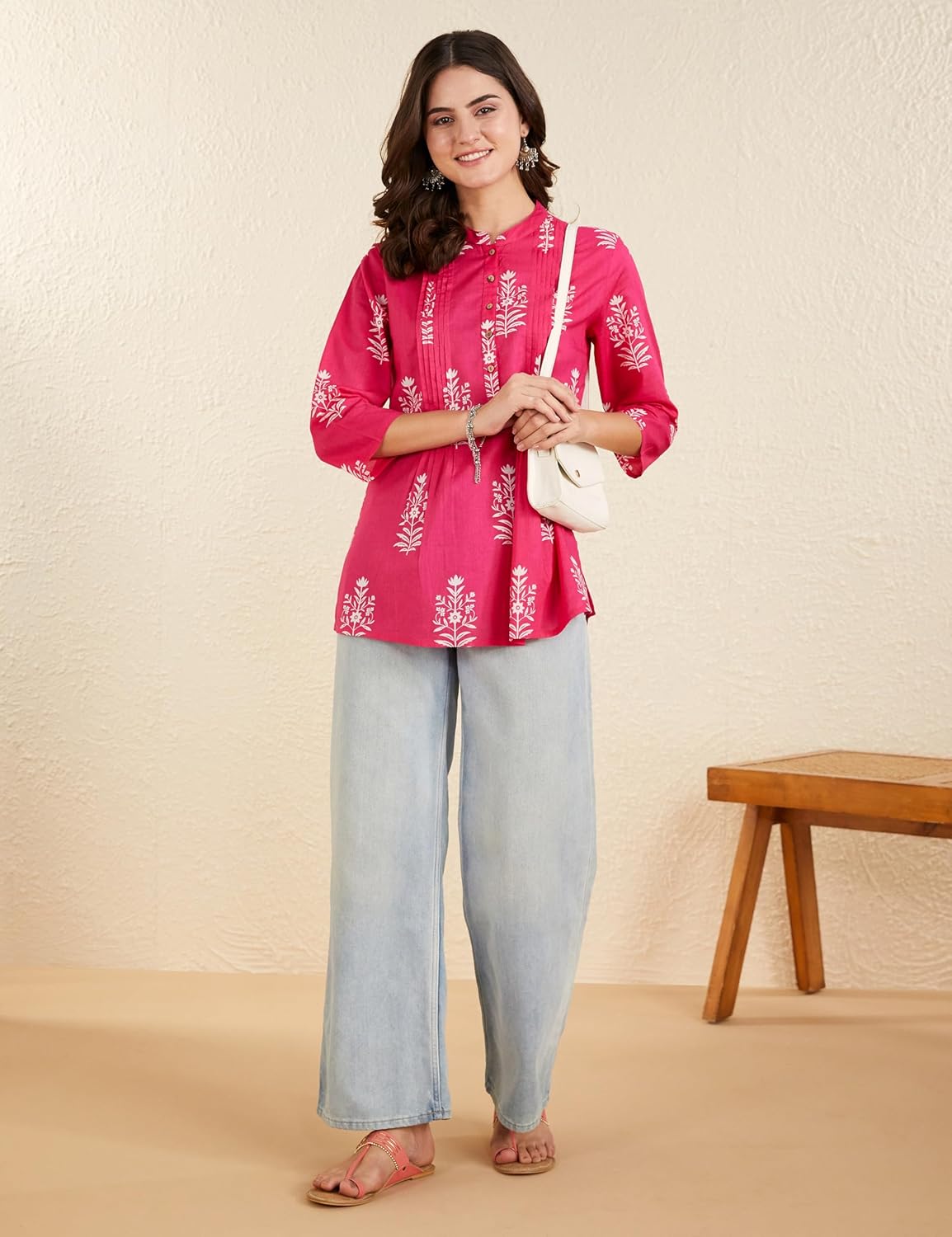 Amazon Brand - Myx Women's Cotton Printed A-line Short Kurti | Available in Plus Size