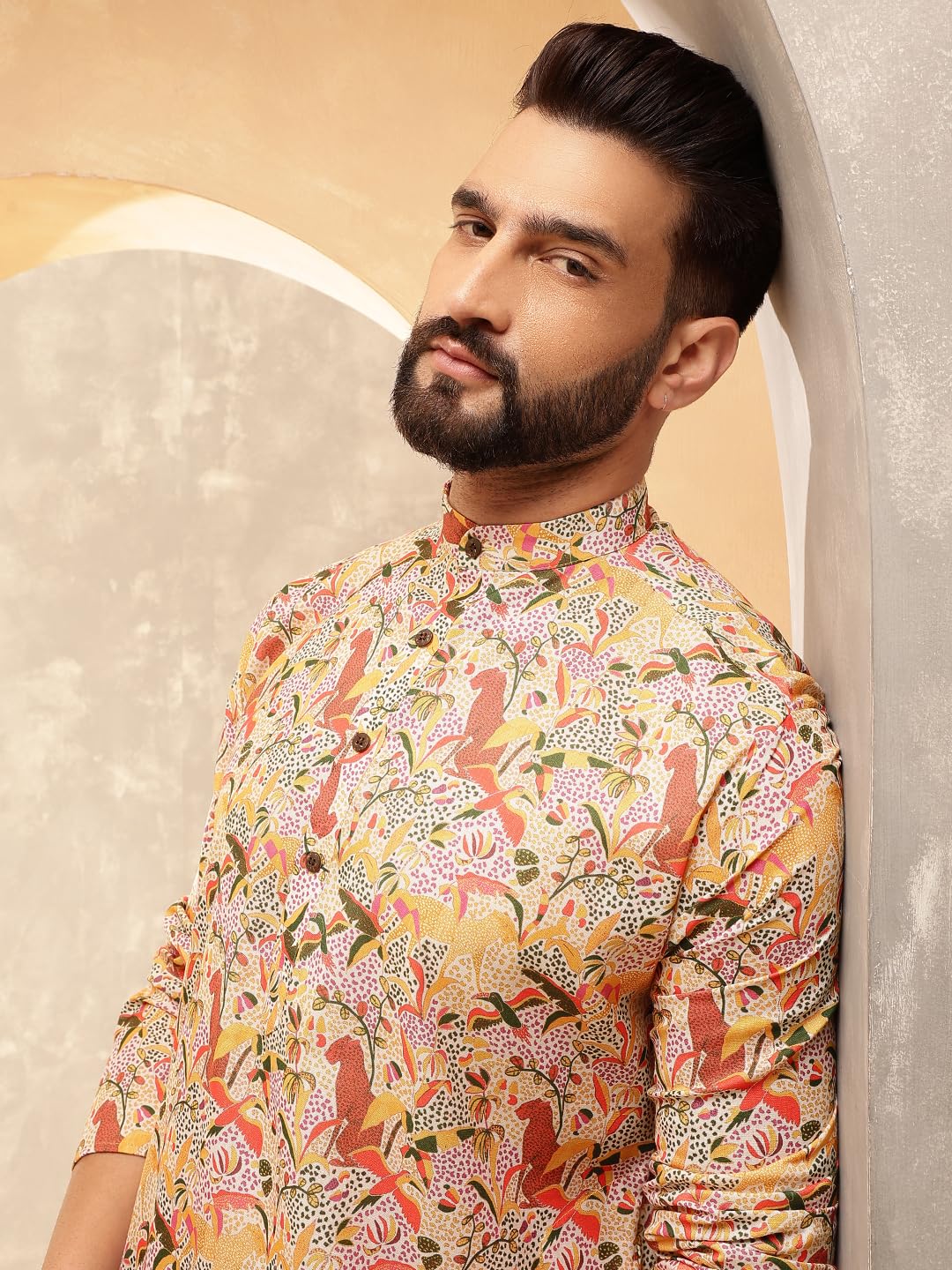 Royal Ethnic | Men's Silk Blend South Indian Shirt | Half Sleeves | Traditional Fit | Festive, Wedding & Casual Wear - Royal Ethnic