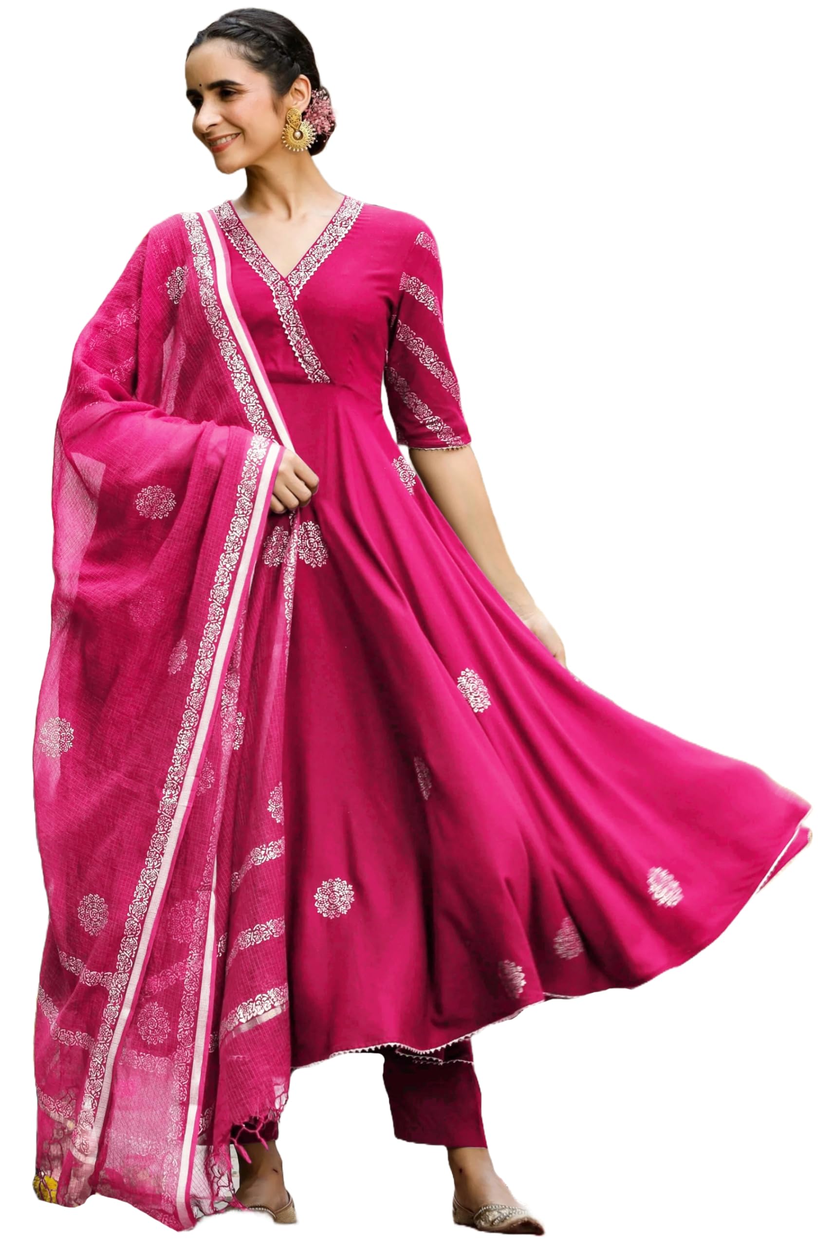 GoSriKi Women’s Elegant Wine Anarkali Kurta Set with Dupatta | Printed Traditional Soft Rayon Fabric
