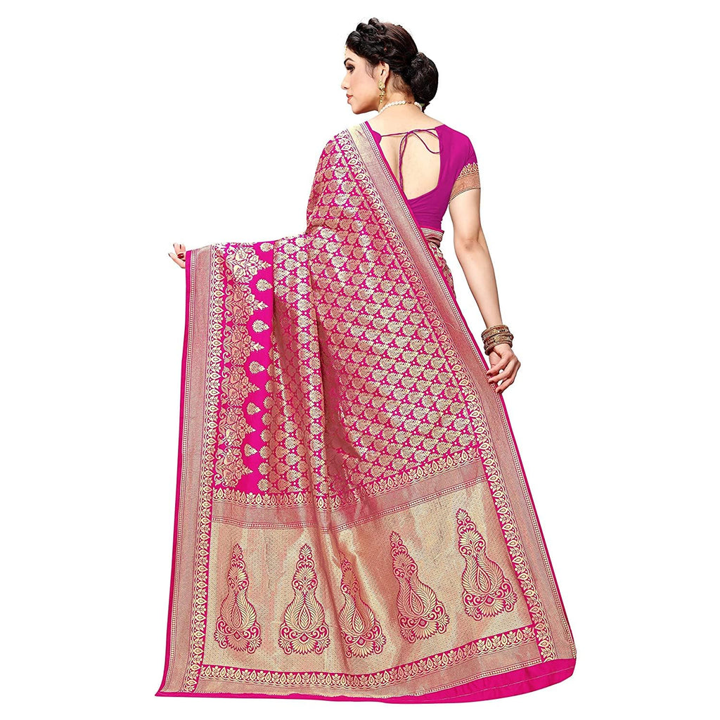 Yashika Women's Trendy Banarasi Kanjivaram Navy Color Art Silk Saree with Blouse Material