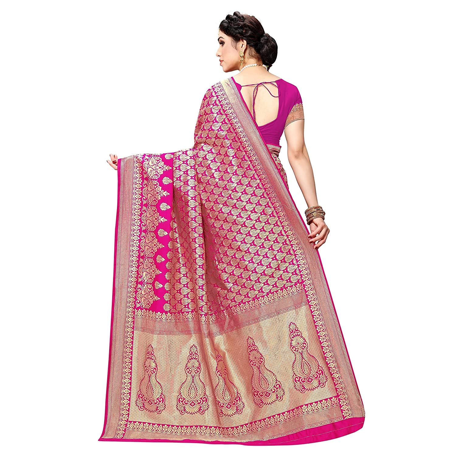 Yashika Women's Trendy Banarasi Kanjivaram Navy Color Art Silk Saree with Blouse Material