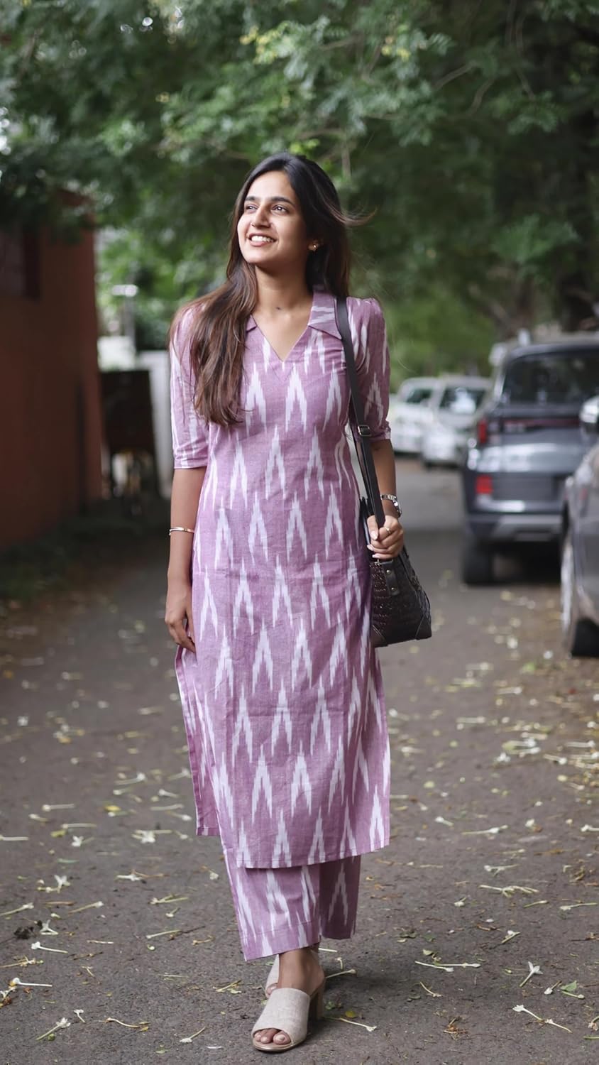 GoSriKi Women's Cotton Ikat Print Kurta Set | Soft Fabric | Stylish Ethnic Suit