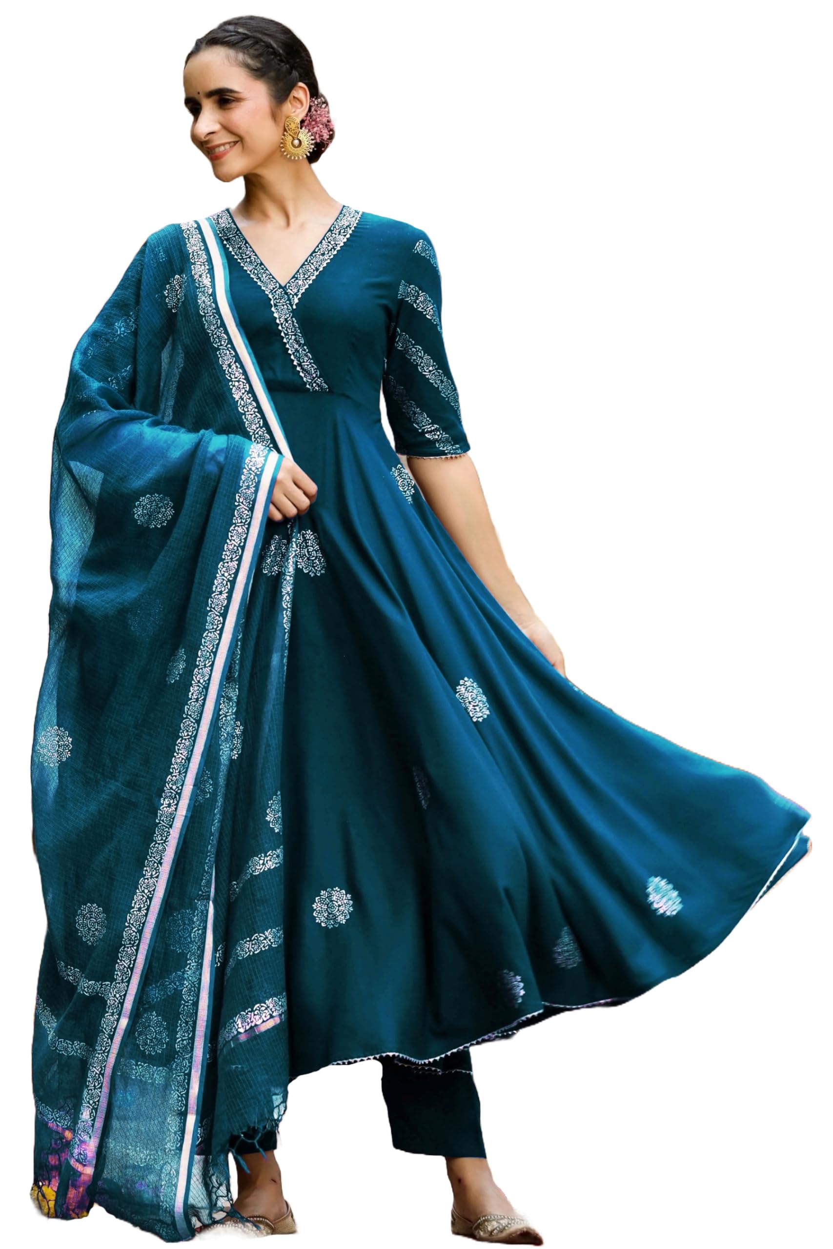 GoSriKi Women’s Elegant Wine Anarkali Kurta Set with Dupatta | Printed Traditional Soft Rayon Fabric