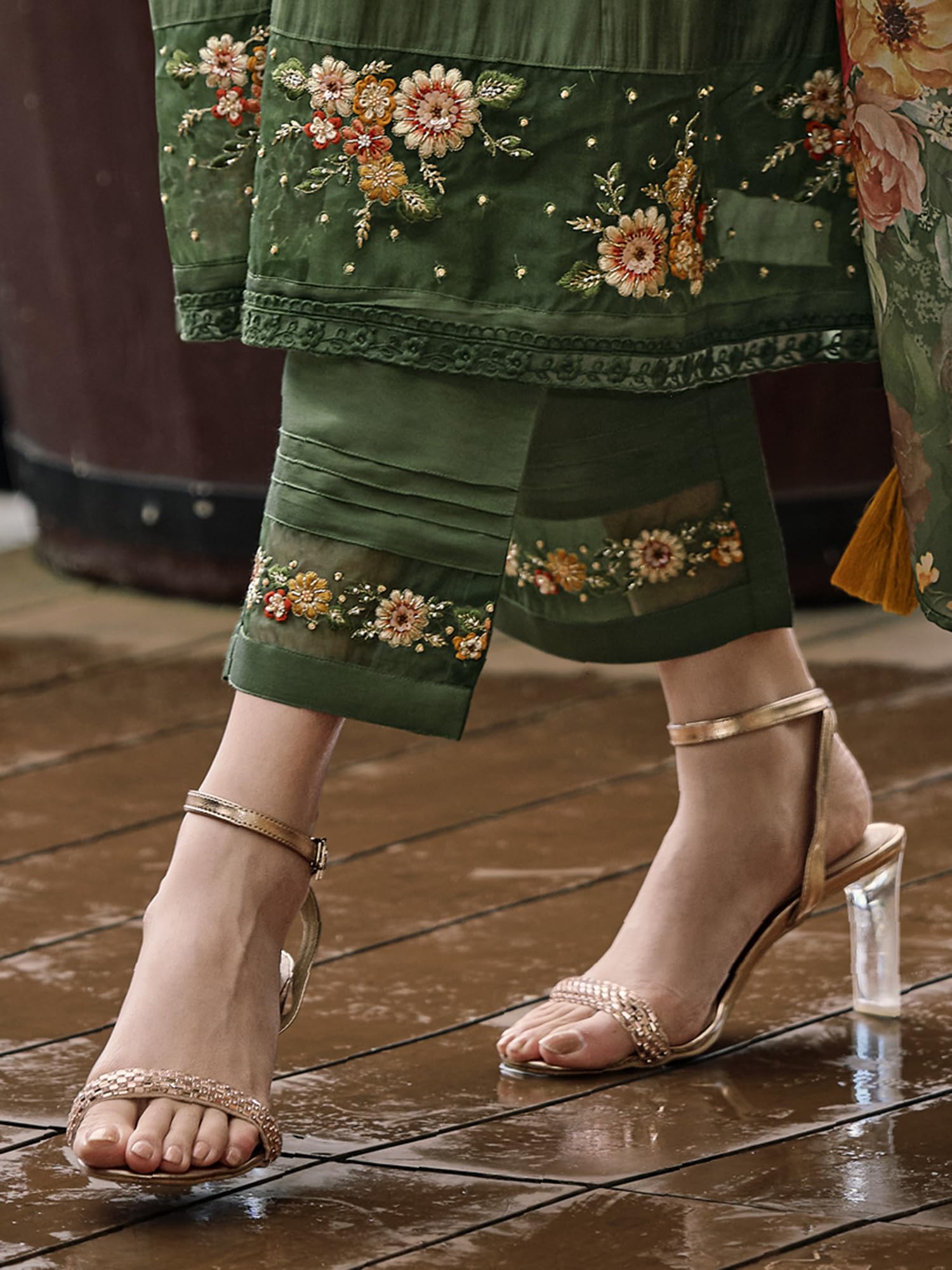 Royal Ethnic Womens Silk Blend Embroidered A Line Kurta Pant with Dupatta Set Stylish Festive Designer Party Wear Outfit - Royal Ethnic