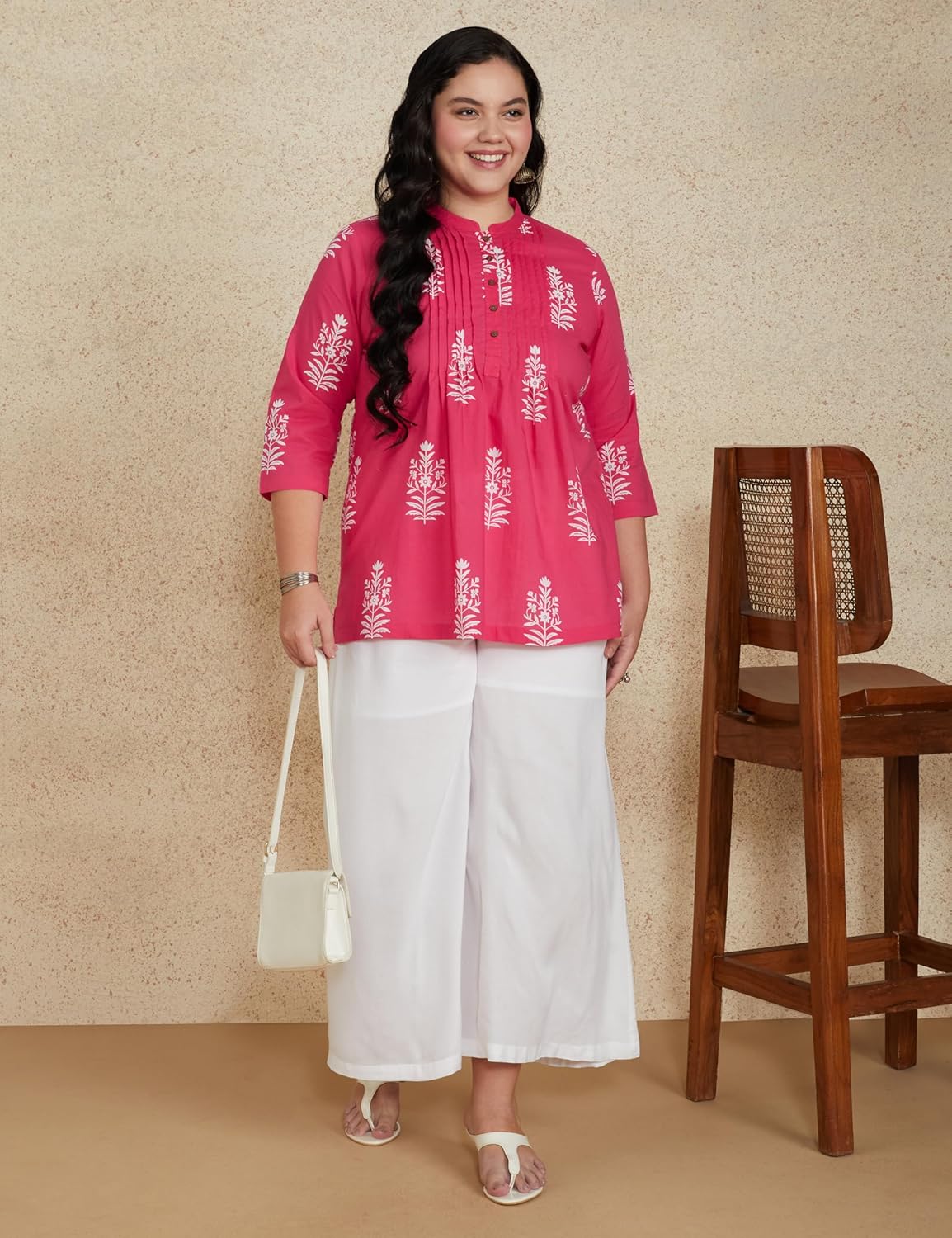 Amazon Brand - Myx Women's Cotton Printed A-line Short Kurti | Available in Plus Size