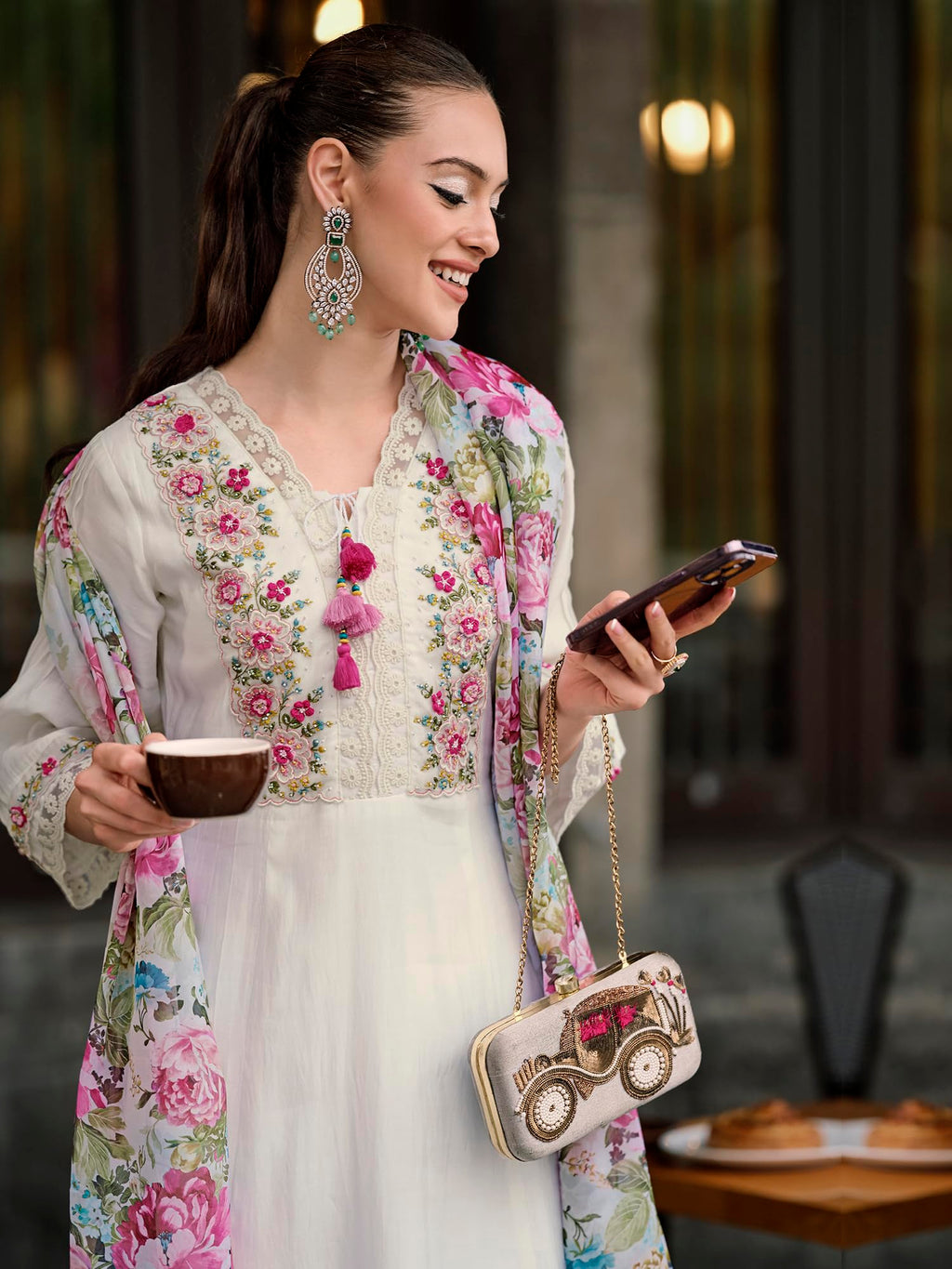 Royal Ethnic Womens Silk Blend Embroidered A Line Kurta Pant with Dupatta Set Stylish Festive Designer Party Wear Outfit - Royal Ethnic