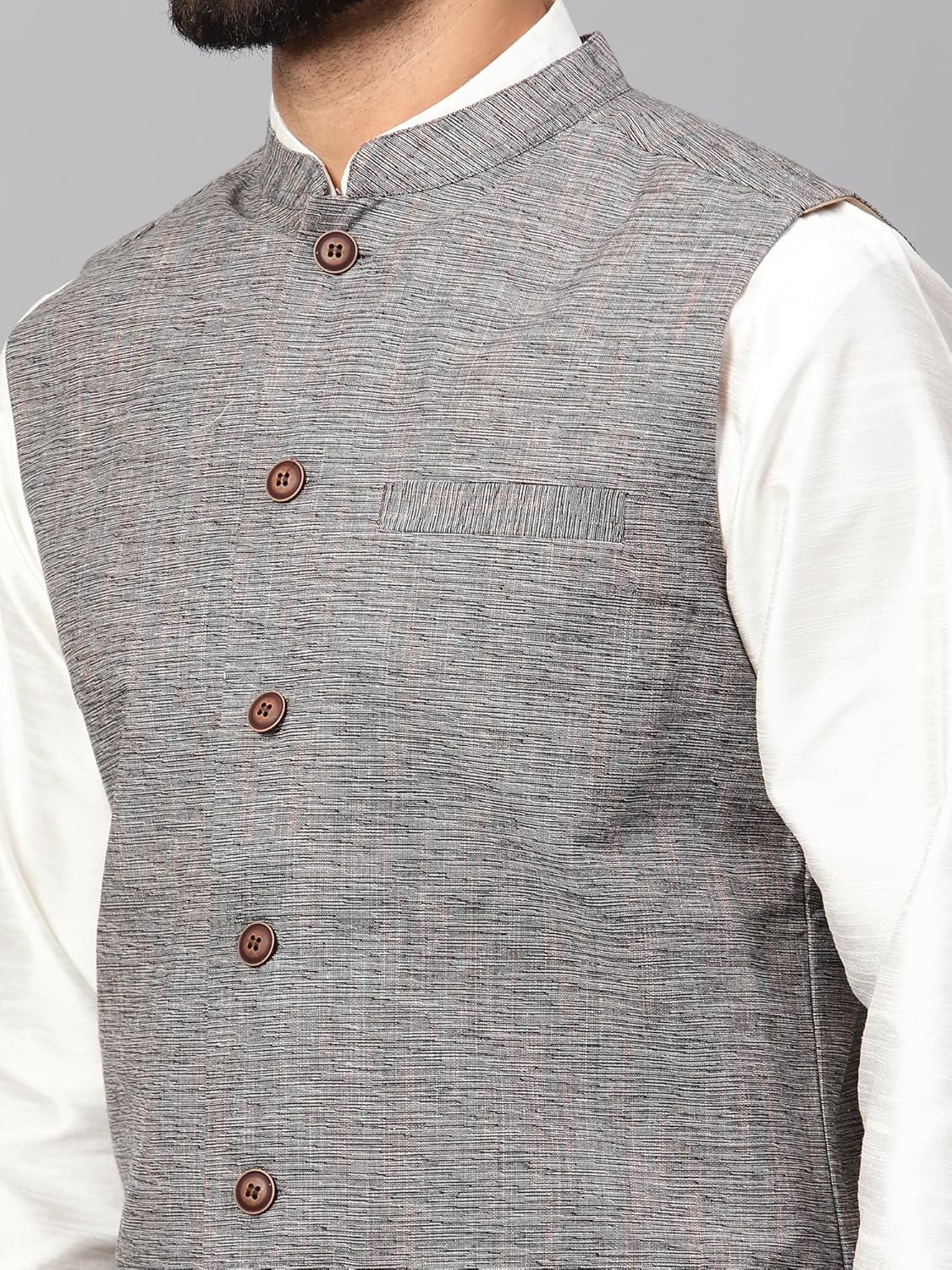 Royal Ethnic | Men's Traditional Cotton Nehru Jacket | Solid Color | Sleeveless Waistcoat | Festive Wear | Elegant Look - Royal Ethnic