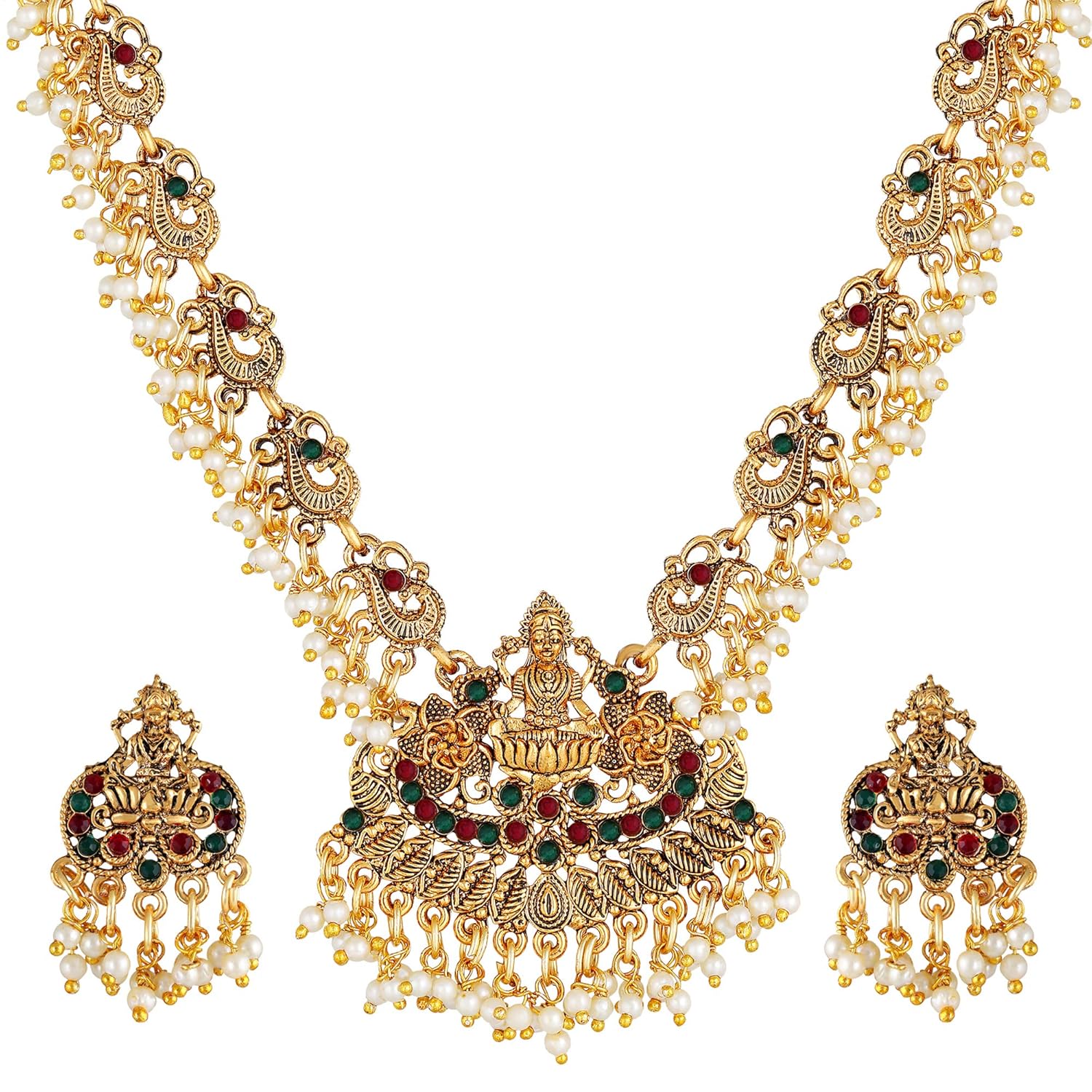 Royal Ethnic | Women's Pearl Choker Temple Necklace Set | 22k Gold Plated | Traditional Festive Wear | Wedding Style - Royal Ethnic